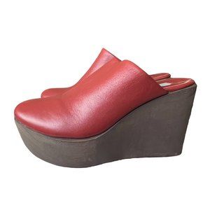 Fausto Santini Red Leather Wedge Mule Closed Toe Italian Designer Size 7